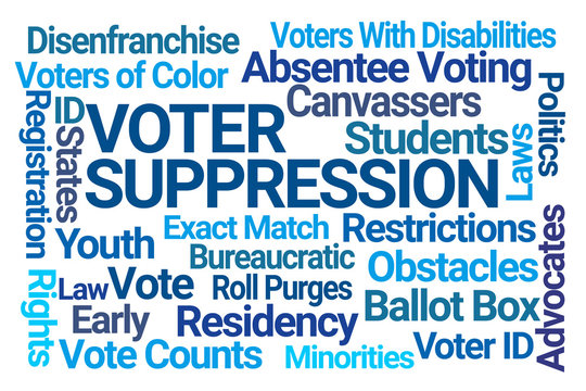 Voter Suppression Word Cloud On White Background