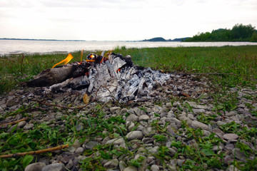 Fire burning in hot embers