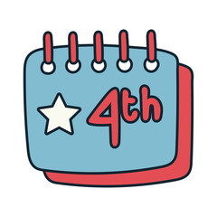 calendar with stars fourth july line and fill style