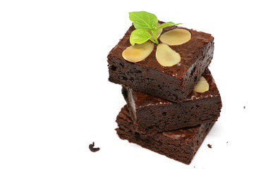 Group of Chocolate brownie with almond on white background