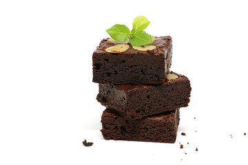 Group of Chocolate brownie with almond on white background