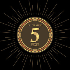 Retro 5th anniversary graphic illustration. Celebrating five years.