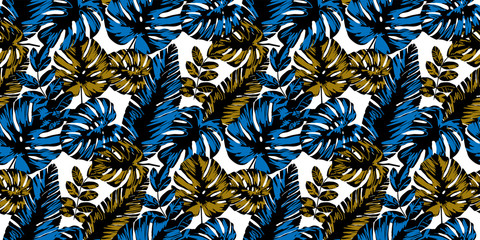 Monstera leaves. Seamless pattern. Vector illustration. Suitable for fabric, mural, wrapping paper and the like