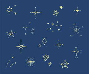 手描き風の星 輝きのイラストセット キラキラ アイコン かわいい おしゃれ 光 宇宙 夜空 Wall Mural Yugoro