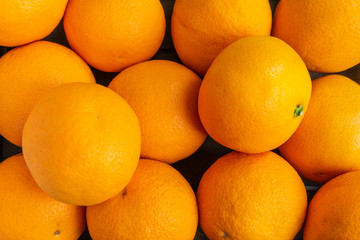 Bunch of oranges. Fresh fruit pile. Spanish oranges. Healthy Mediterranean diet 