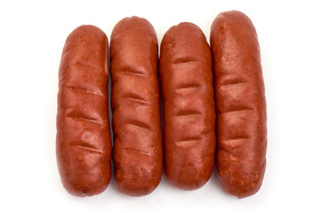 Beer sausages, isolated on white background