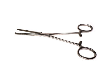 The medical clamp in the open is on a white background.