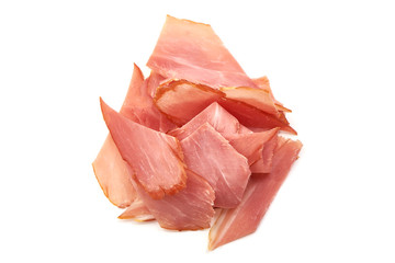 Meat chips, dried meat pieces, isolated on white background