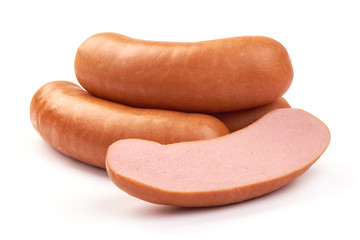Boiled pork sausages, isolated on white background