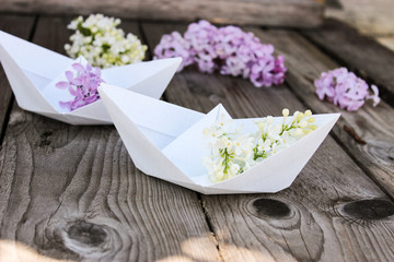 Paper boat with lilac