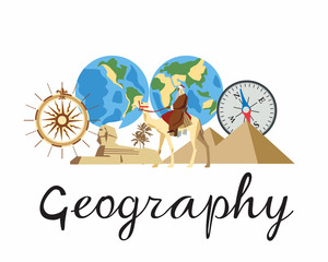 Geography Icon. A set of subjects for designating school discipline. Vector color graphics