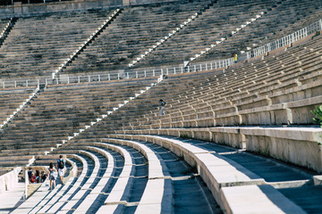 View of the Panathenaic Stadium or Kallimarmaro, it is the only stadium in the world built entirely...