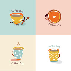 Coffee icons, design templates for coffee ads with retro ingredient plants and minimal designs, social medi stories for shop and house.