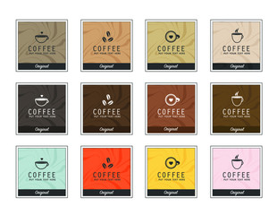 Coffee icons, design templates for coffee ads with retro ingredient plants and minimal designs, social medi stories for shop and house.