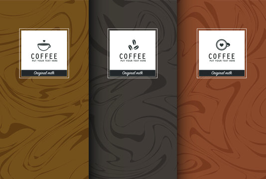 Chocolate bar packaging set. Trendy luxury product branding template with label pattern for packaging. Vector design.