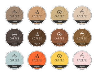 Coffee icons, design templates for coffee ads with retro ingredient plants and minimal designs, social medi stories for shop and house.