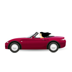 Brunette driving a red convertible. Woman driving. vector illustration.