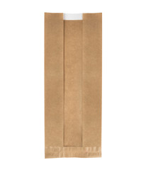 Kraft Paper Single Serve Window Bag. Hygienic bread bag. Recycled paper bag mockup. Paper bag with window. Isolated on white background..