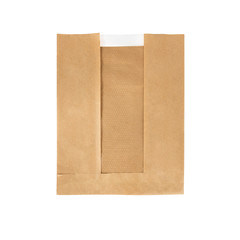 Kraft Paper Single Serve Window Bag. Hygienic bread bag. Recycled paper bag mockup. Paper bag with...