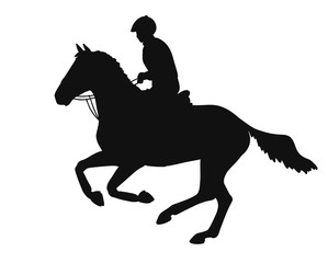 Jockey on a horse, vector silhouette