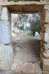 entrance of the ancient temple carved out of the rock