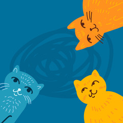 Vector hand draw cats in graphic doodle style.