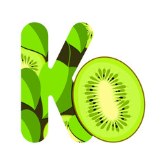 Vector letter K with green leaves and kiwi