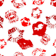 Vector seamless pattern with different red colors lips prints on white. Pretty , romantic design for love , wedding, saint valentine decor card, poster, textile, wrapping paper, wallpaper.
