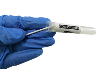 atex glove and swab for detection of virus crown on white backgr