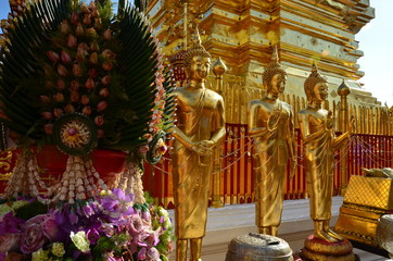 Fototapeta premium Standing Buddha statues at Wat Phra That Doi Suthep in Chiang Mai, probably the most beautiful temple in Thaliand