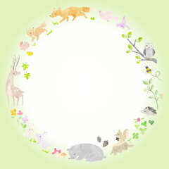 絵本風の森の動物のフレーム