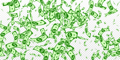 American dollar notes falling. Random USD bills on