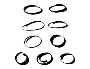 Set Of Black Hand Drawn Circles on White Background