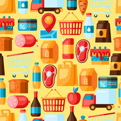 Supermarket seamless pattern with food icons.
