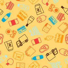 Supermarket seamless pattern with food icons.