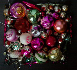 Christmas balls for a christmas background. Old retro ball for decorating the Christmas tree. Glass New Year decorations.