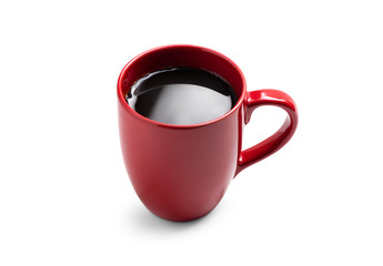 mug red cup with black coffee on white background 