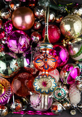 Christmas balls for a christmas background. Old retro ball for decorating the Christmas tree. Glass New Year decorations.