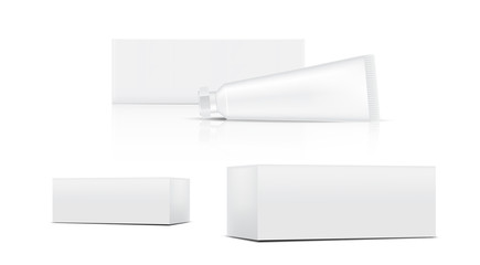 Tube Mock up Realistic Cosmetic and Box 3 Side for Skincare merchandise on isolated White Background Illustration. Health Care and Medical Concept Design.