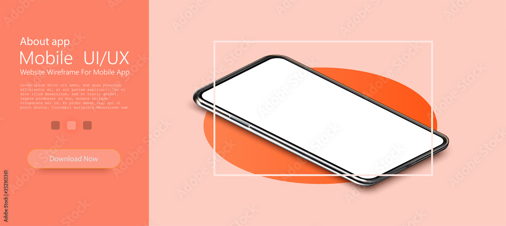 Leinwandbilder modern frameless smartphone isolated on red background. isometric view. mockup generic device. vecto