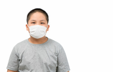 Asian obese boy wearing a protective mask to protect coronavirus outbreak