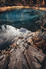 geyser lake in the Altai mountains, in autumn