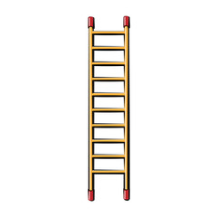 A tall brown and red wooden ladder icon with a shade of fiberglass dielectric die with steps for elevation. Construction tool. Vector illustration on white background