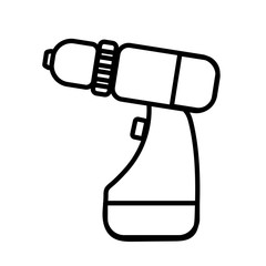 Construction black and white icon of an electric cordless screwdriver designed to tighten screws and screws. Construction tool. Vector illustration