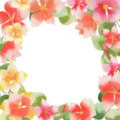 watercolor illustration, floral frame, flowers, leaves and branches of clematis, isolate on a white background, drawing for wedding design