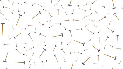 Texture, seamless abstract pattern of building garden metal wooden rake with barbs for repair, tool for cleaning grass and foliage on a white background. Vector illustration