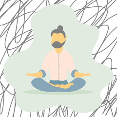 Obraz na płótnie Canvas Illustrations flat design of a man sitting with his legs crossed on a floor and meditating.