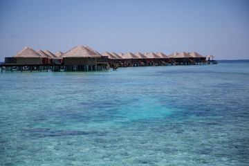 tropical beach with a wooden house