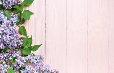 branch of lilac on a painted pastel wooden background