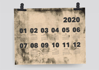Calendar 2020 Planner on Old Paper A4 Template